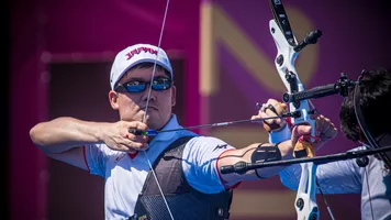 Takaharu Furukawa shoots during practice at the Tokyo 2020 Olympic Games.
