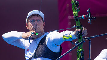 Slawomir Napłoszek shoots during practice at the Tokyo 2020 Olympic Games.