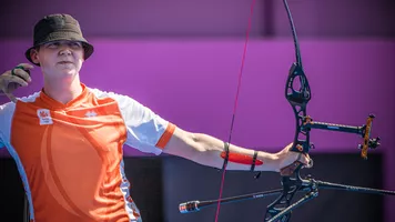 Sjef van den Berg shoots during the Tokyo 2020 Olympic Games.