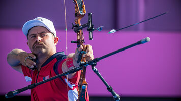 Brady Ellison shoots at the Tokyo 2020 Olympic Games.