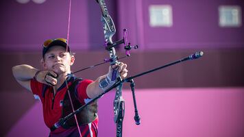 Mackenzie Brown shoots at the Tokyo 2020 Olympic Games.