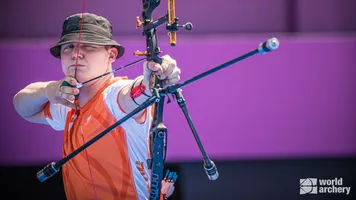 Sjef van den Berg shoots at the Tokyo 2020 Olympic Games.