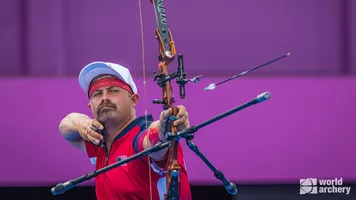 Brady Ellison shoots at the Tokyo 2020 Olympic Games.