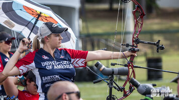 Paige Pearce shoots during practice at the World Games.