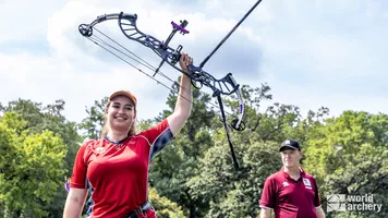Ella Gibson celebrates winning the World Games in 2022.