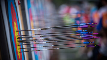Arrows in the target at the first stage of the 2021 Hyundai Archery World Cup in Guatemala City.