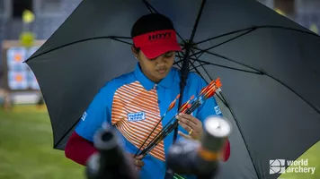 Jyothi Surekha Vennam under her sun umbrella in Paris.