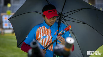 Jyothi Surekha Vennam under her sun umbrella in Paris.