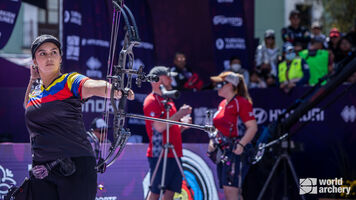 Sara Lopez shoots at the 2022 Hyundai Archery World Cup Final in Tlaxcala.