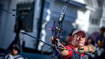 Casey Kaufhold at the 2023 Hyundai Archery World Cup Final.