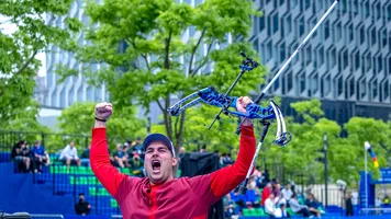 Nico Wiener celebrates winning in Shanghai.