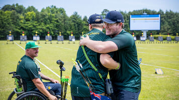 The Australian team celebrates winning bronze in Yecheon.
