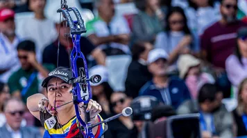 Sara Lopez shooting at Tlaxcala 2024 Hyundai Archery World Cup Final.