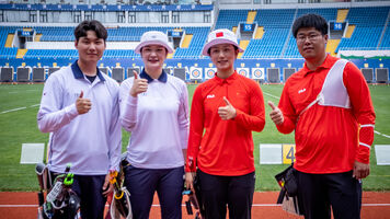 Recurve mixed team gold medal match line-up.