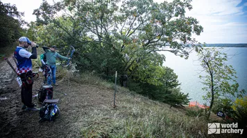 Archers shoot downhill at the world field championships in 2022.
