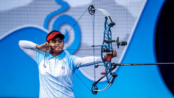 Jyothi Surekha Vennam shooting at Asian Games in Hangzhou.
