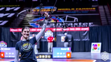 Elisa Roner celebrates winning the Indoor World Series Finals.