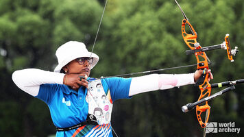 Deepika Kumari shoots at the test event for the Tokyo 2020 Olympic Games.
