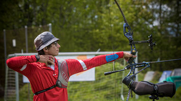 Mete Gazoz shoots during the second stage of the Hyundai Archery World Cup in 2021.