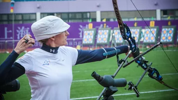 Berengere Schuh at Shanghai 2026 Archery World Cup.