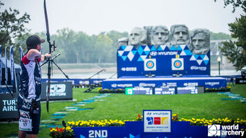 Jack Williams shoots at the 2021 Hyundai Archery World Cup Final.