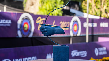 The trophy for the Archery World Cup.