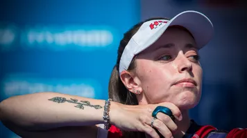 Pitman shoots during finals at the opening stage of the 2022 Hyundai Archery World Cup in Antalya.