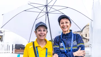 Frédérique and Corinne Musy volunteering at the Paris 2023 Hyundai Archery World Cup.