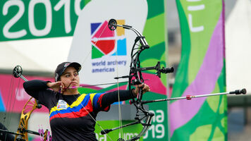 Sara Lopez shoots at the 2019 Pan American Games in Lima.