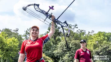 Ella Gibson celebrates winning the World Games in 2022.