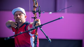 Brady Ellison shoots at the Tokyo 2020 Olympic Games. 