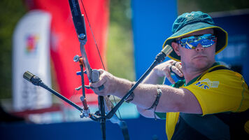 Ryan Tyack shoots at the opening stage of the 2022 Hyundai Archery World Cup.