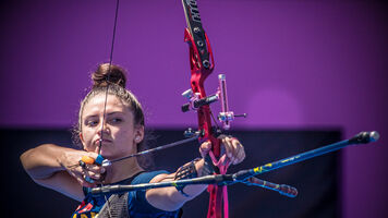Madalina Amaistroaie shoots during practice at the Tokyo 2020 Olympic Games.