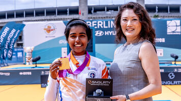 Aditi Gopichand Swami and her gold medal.
