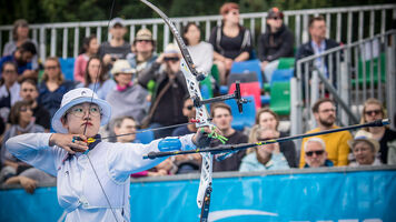 An San shoots at the fourth stage of the 2019 Hyundai Archery World Cup in Berlin.