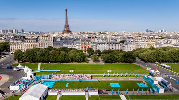 The Eiffel Tower as backdrop for the archery event in Paris.