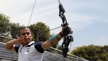 Danny Quintero shoots at the practice field in Medellin, Colombia.