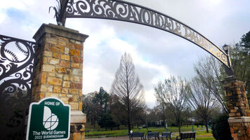 Avondale Park entrance with World Games venue sign.