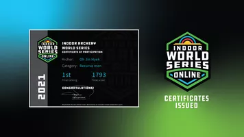 Header with Oh Jin Hyek’s certificate for the 2021 Indoor Archery World Series.