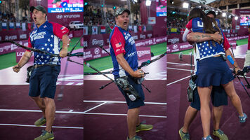 Brady Ellison celebrates winning his fifth Hyundai Archery World Cup Champion title.