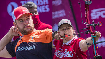 Mike Schloesser and Natalia Avdeeva shooting at Lausanne 2021.