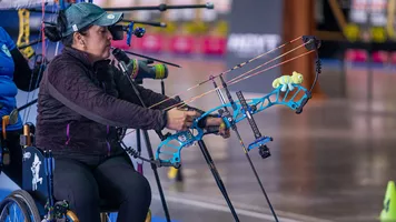Jane Gogel shoots at the Nimes Archery Tournament.
