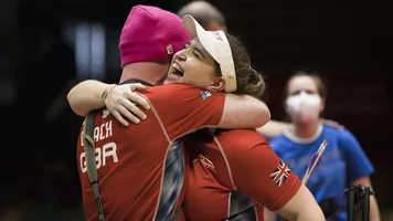 Britain's Ella Gibson celebrates her 2022 continental title