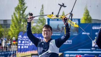 Kim Woojin at Gwangju 2022 after securing individual gold