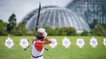 Mete Gazoz shoots in Yumenoshima Park in August 2022.