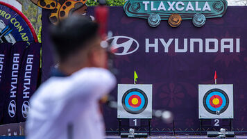 Kim Woojin shoots at the Hyundai Archery World Cup Final.