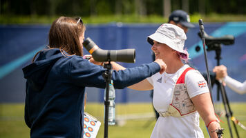 Penny Healey celebrates winning an Olympic quota place in Krakow.