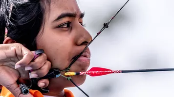 Aditi Swami shoots during the world championships.