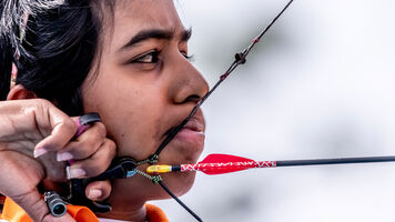 Aditi Swami shoots during the world championships.