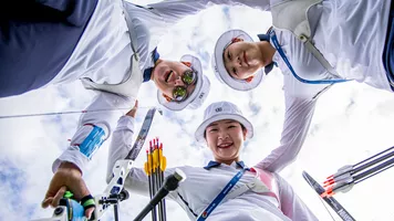 The Korean recurve women at the worlds in 2023.